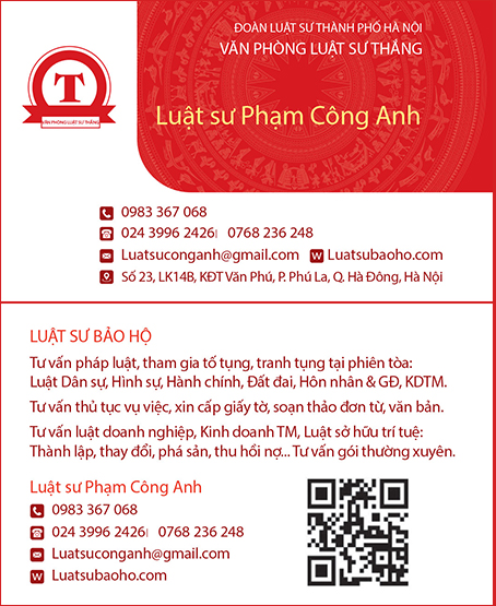 Card visit Luật sư Phạm Công Anh Luật sư Phạm Công Anh
