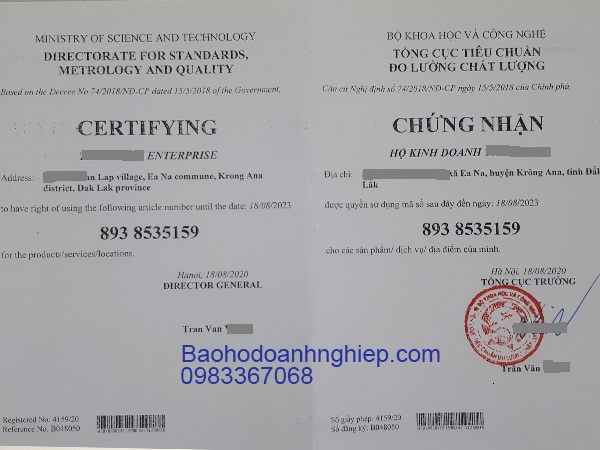 Giấy chứng nhận mã số mã vạch hộ kinh doanh Trần Phan Mã vạch Hộ kinh doanh Trần Phan