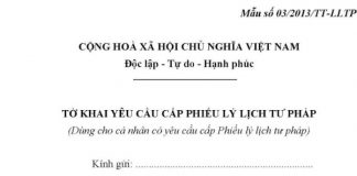 Mẫu tờ khai yêu cầu cấp phiếu lý lịch tư pháp