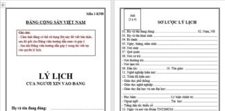 mẫu lý lịch của người xin vào Đảng